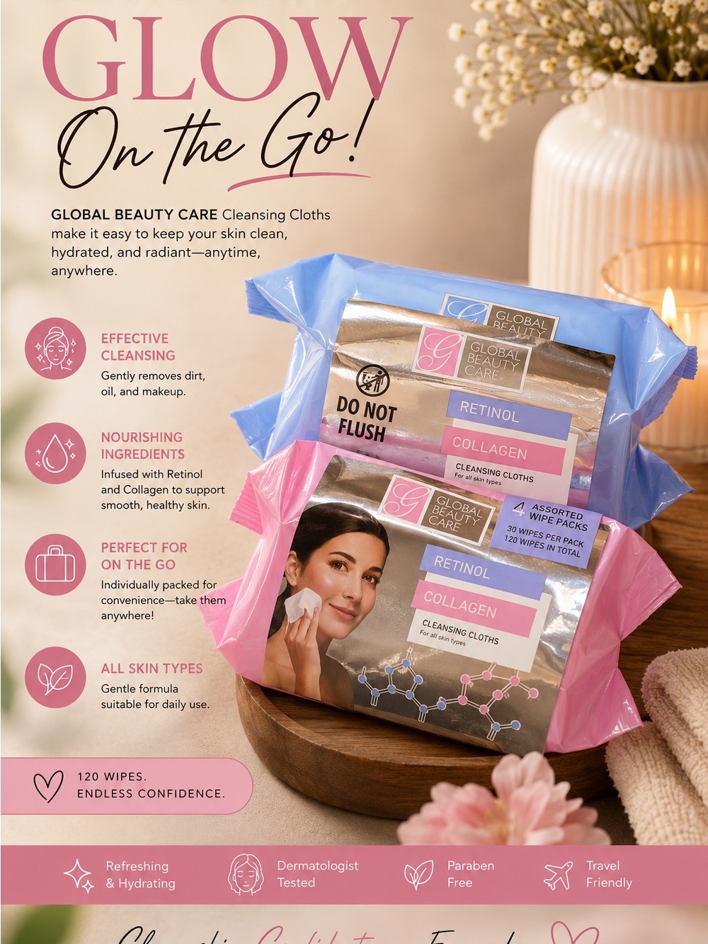 4 PACKS Retinol & Collagen facial Cleansing Cloths